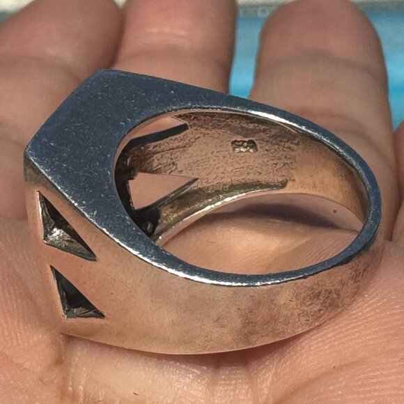 Vintage Sterling Silver Ring With Turquoise Inlay & Geometric Cutouts Size 7 - Picture 5 of 8